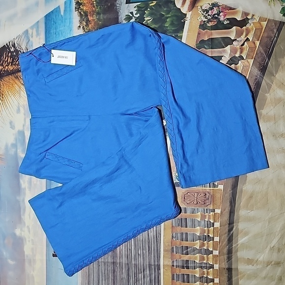 Jason‎ Wu Blue Linen Blend Braided High Waist Wide Pant Size 6 NWT - Picture 1 of 6
